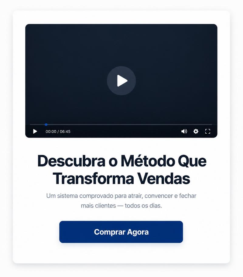 Página de vendas com vídeo VSL e botão de compra